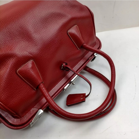 PRADA Red Satchel Bag Red Leather Purse Handbag with Lock and Key - Picture 4 of 9